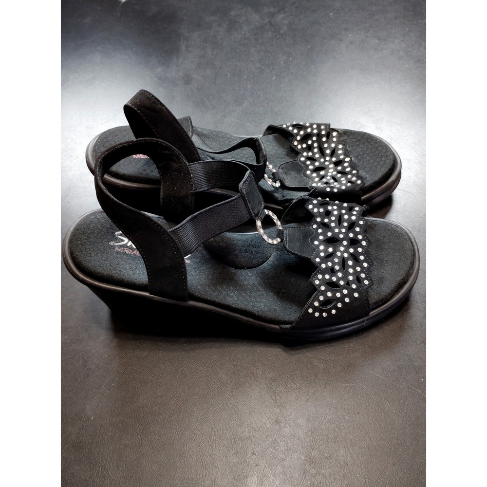 Skechers Cali Meditation Women 8 Rock Crown Black Slip-On Memory Foam Sandals